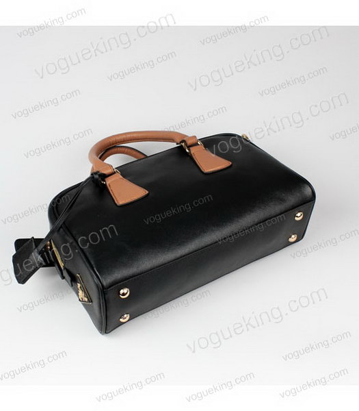 Prada Saffiano Medium BlackApricot Calfskin Leather Tote Handbag -3