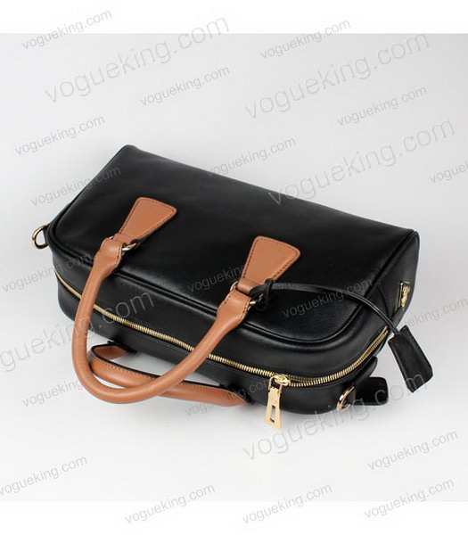 Prada Saffiano Medium BlackApricot Calfskin Leather Tote Handbag -4