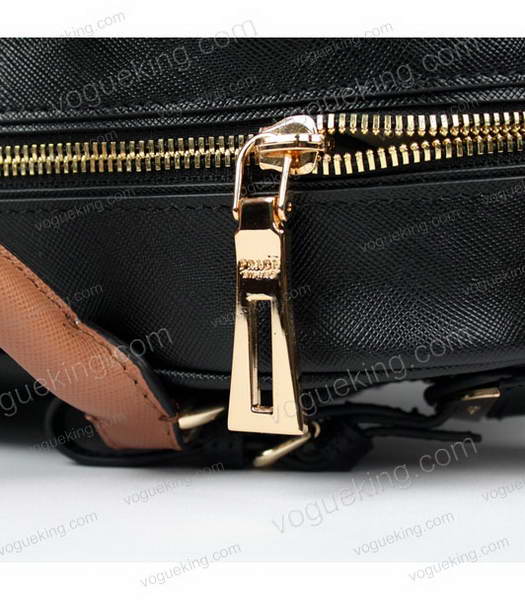 Prada Saffiano Medium BlackApricot Calfskin Leather Tote Handbag -6