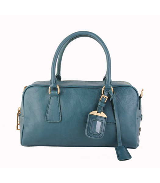 Prada Saffiano Medium Green Deerskin Leather Tote Handbag 