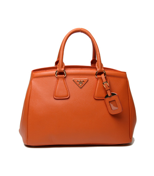 Prada Saffiano Orange Cross Veins Leather Top Handle Bag