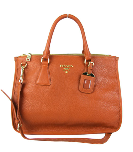 Prada Saffiano Orange Imported Leather Tote Handbag