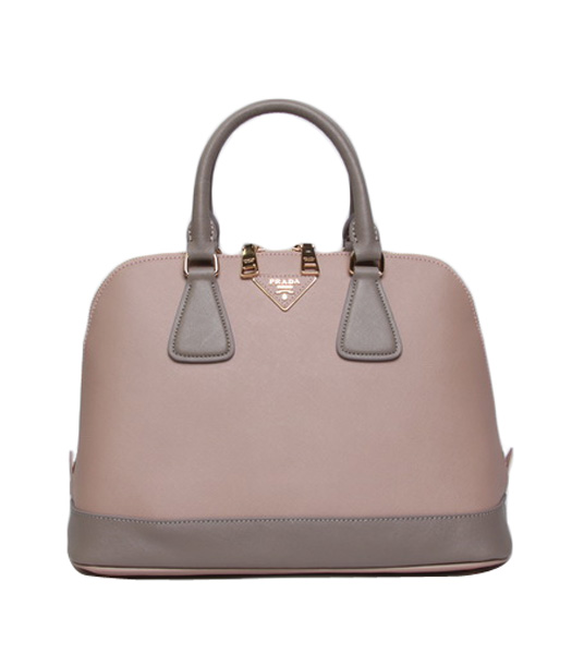 Prada Saffiano Pink/Grey Leather Top Handle Bag
