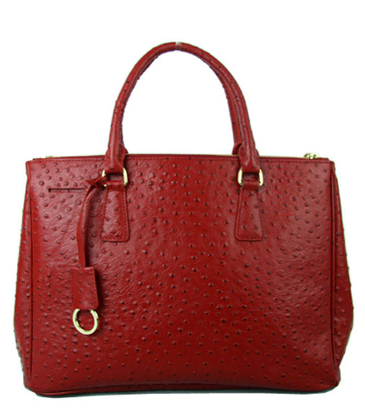 Prada Saffiano Red Ostrich Veins Leather Business Tote Handbag
