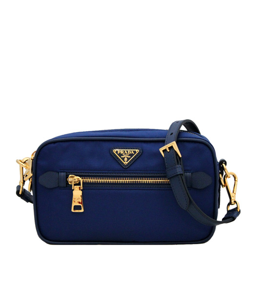 Prada Saffiano Tessuto Nylon With Blue Leather Messenger Bag