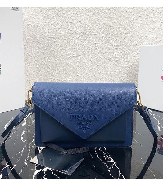 Prada Sapphire Blue Saffiano Cross Veins Leather Mini Shoulder Bag