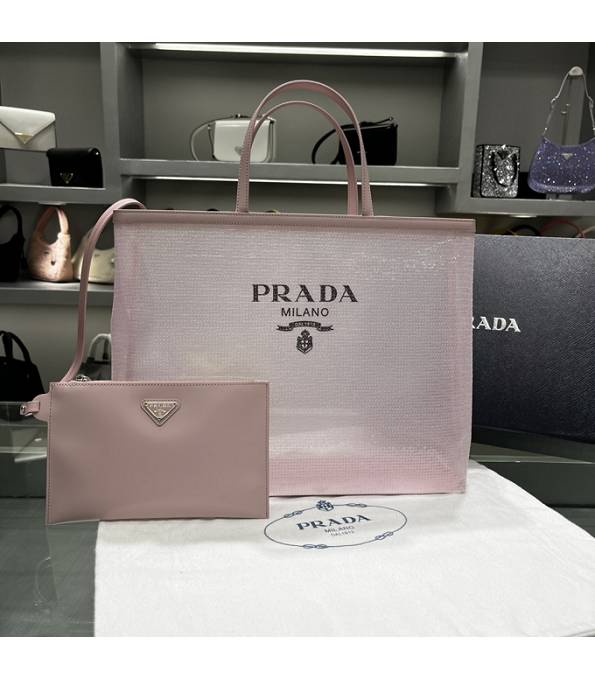 Prada Sequined Mesh With Original Leather Medium Tote Bag Pink