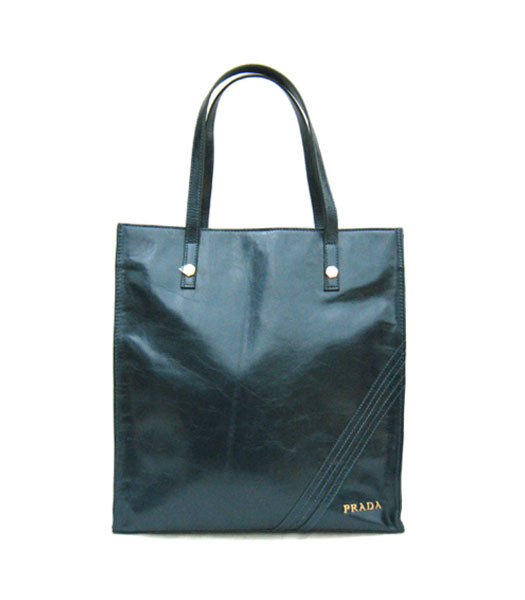Prada Shine Large Tote Bag Blue Oil Wax Leather_VA0833