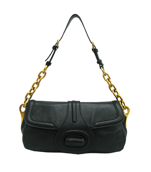 Prada Shiny Calf Leather Handbag Black
