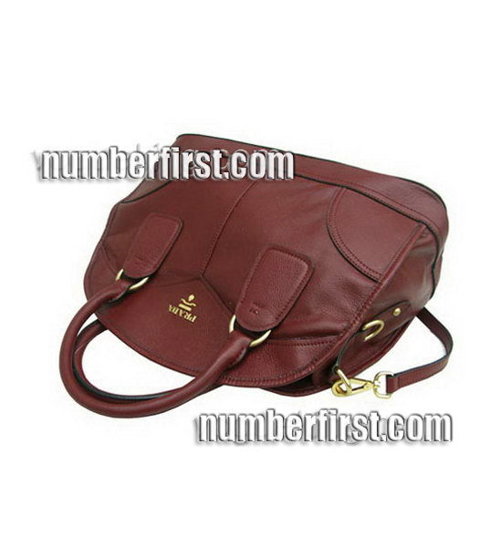 Prada Shiny Deerskin Top Handle Hazelnut Handbag Red-3