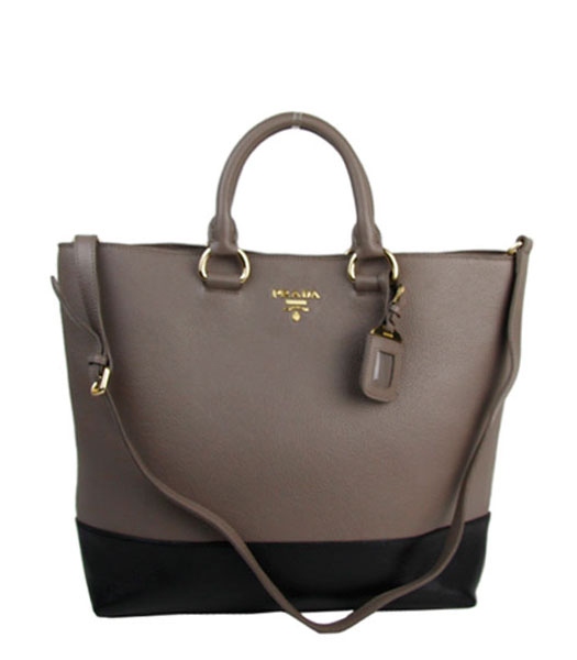 Prada Shopper PM Bag Dark Grey With Black Imported Calfskin Leather