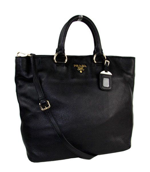 Prada Shopper PM Bag In Black Imported Calfskin Leather
