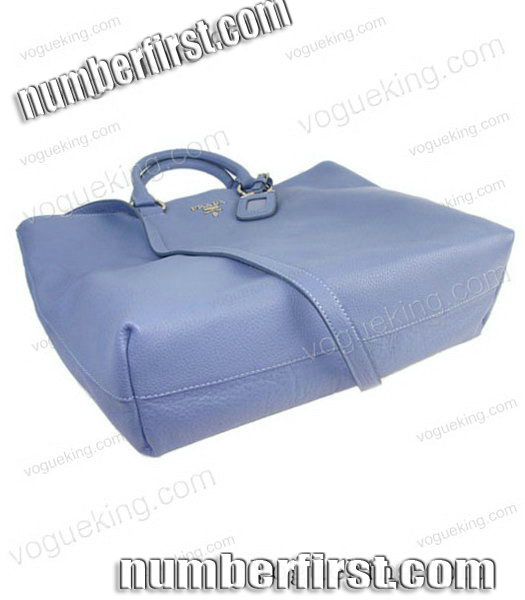 Prada Shopper PM Bag In Grey Blue Calfskin Leather-2