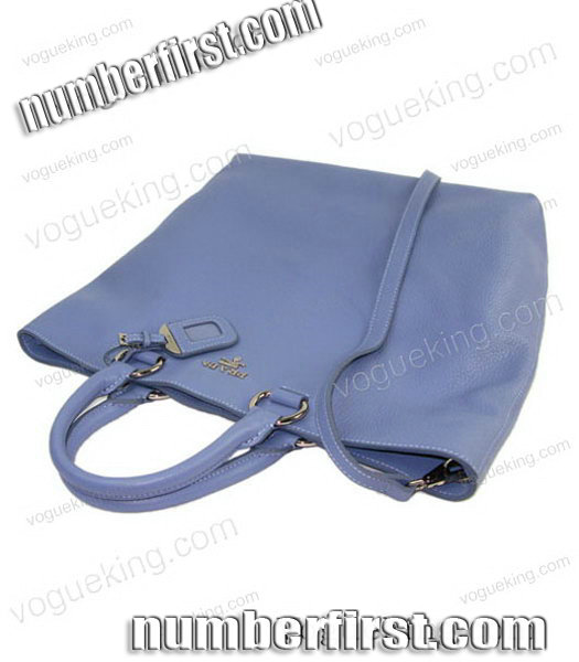 Prada Shopper PM Bag In Grey Blue Calfskin Leather-3