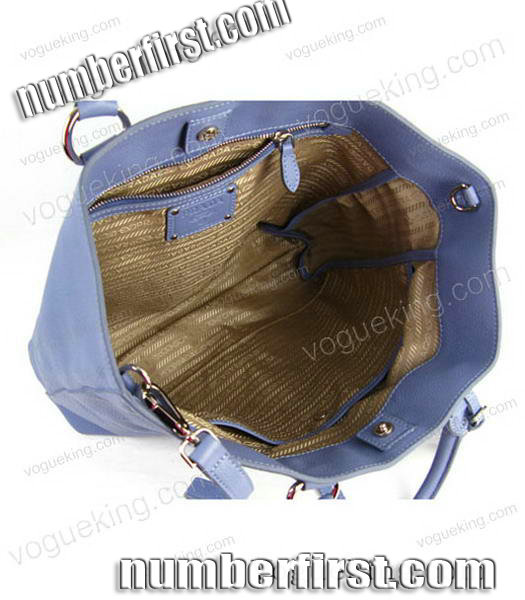 Prada Shopper PM Bag In Grey Blue Calfskin Leather-5