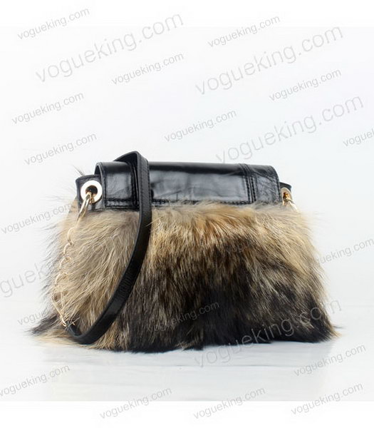 Prada Shoulder Bag Black Oil Wax Leather With Racoon Dog Fur-2