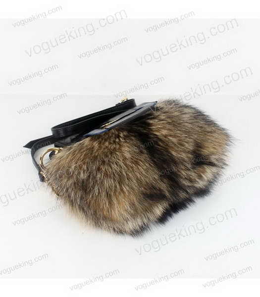Prada Shoulder Bag Black Oil Wax Leather With Racoon Dog Fur-3