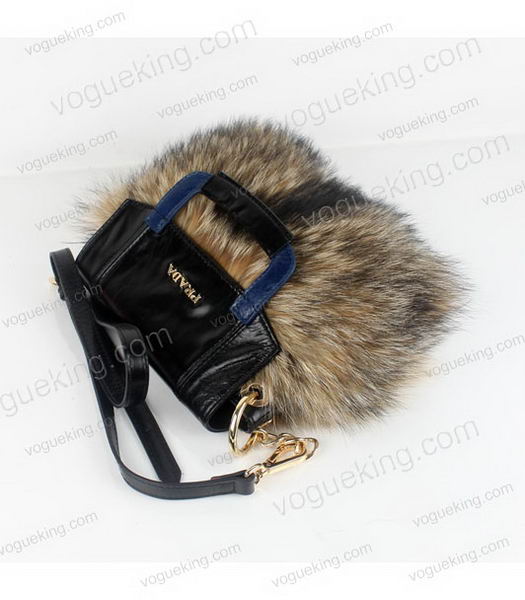 Prada Shoulder Bag Black Oil Wax Leather With Racoon Dog Fur-4