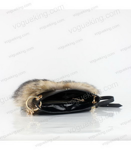 Prada Shoulder Bag Black Oil Wax Leather With Racoon Dog Fur-6