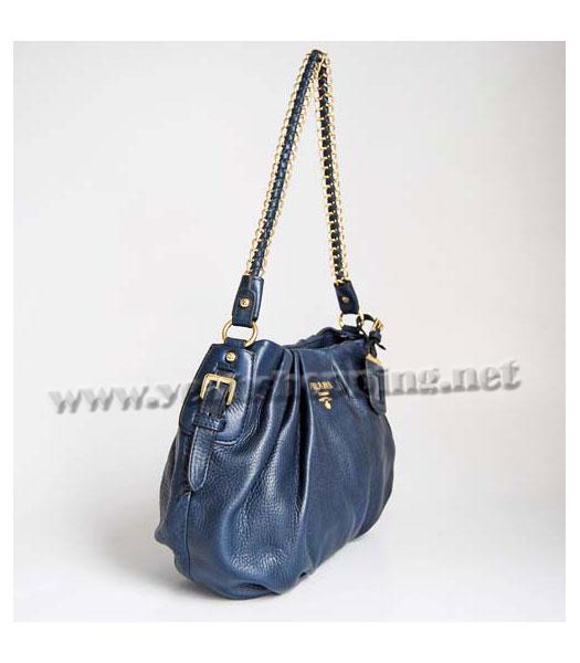 Prada Shoulder Bag Blue Oil Wax Milled Golden Chain-1