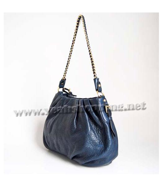 Prada Shoulder Bag Blue Oil Wax Milled Golden Chain-2