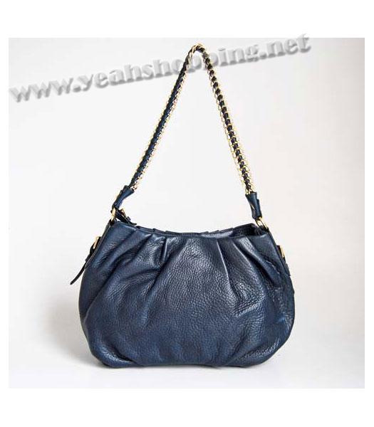Prada Shoulder Bag Blue Oil Wax Milled Golden Chain-3