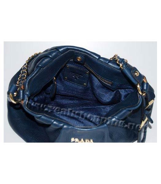 Prada Shoulder Bag Blue Oil Wax Milled Golden Chain-5