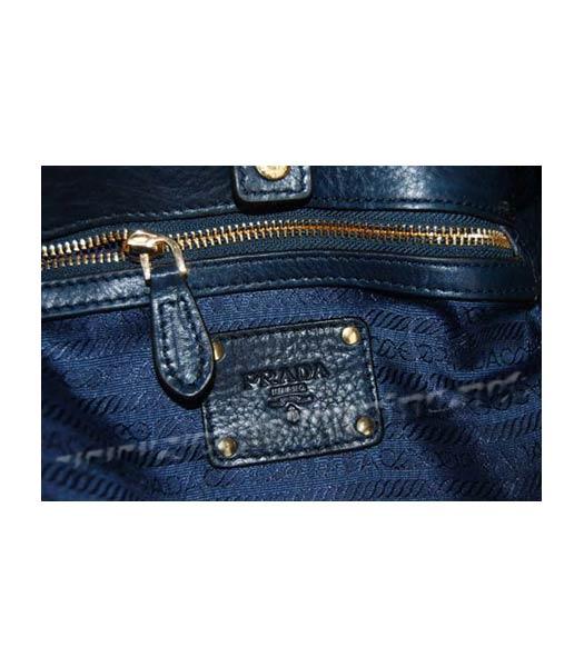 Prada Shoulder Bag Blue Oil Wax Milled Golden Chain-6