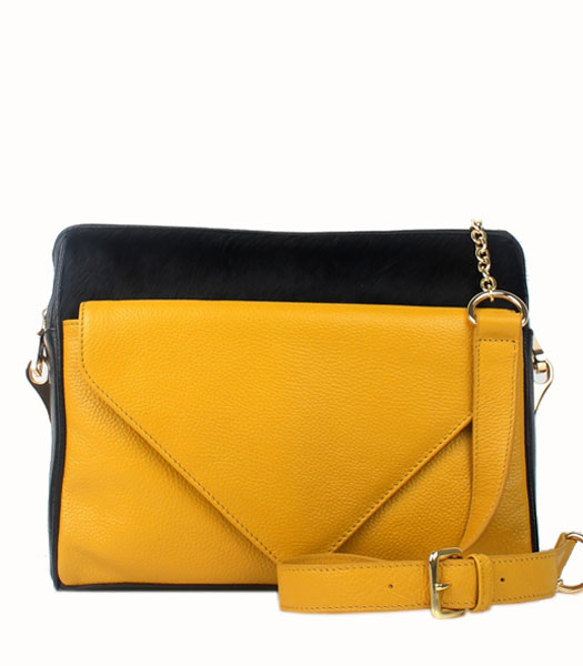 Prada Shoulder Bag Yellow Calfskin Leather with Black Horsehair 