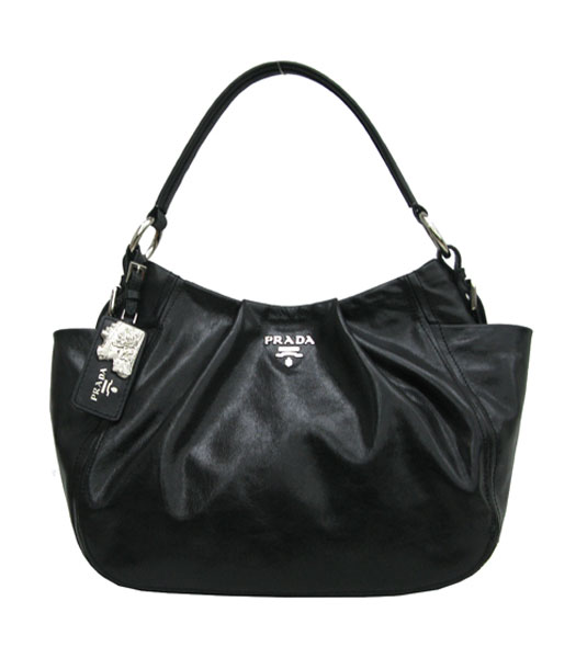 Prada Shoulder Tote Bag Black Oil Leather