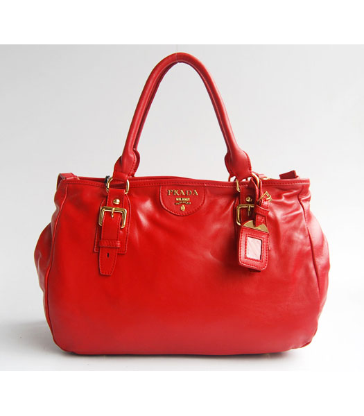 Prada Shoulder Tote Bag Red Calfskin