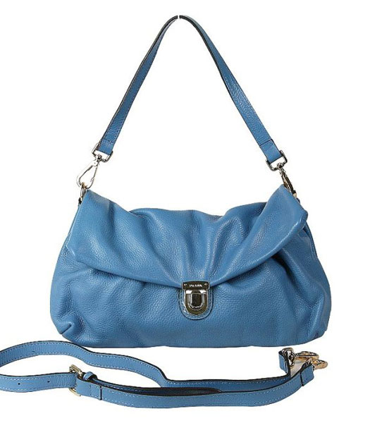 Prada Single Strap Samll Flap Bag in Blue Leather