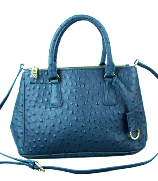 Prada Small Saffiano Blue Ostrich Leather Business Tote Handbag