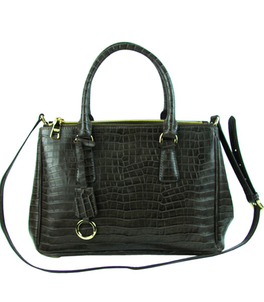 Prada Small Saffiano Brown Croc Leather Business Tote Handbag