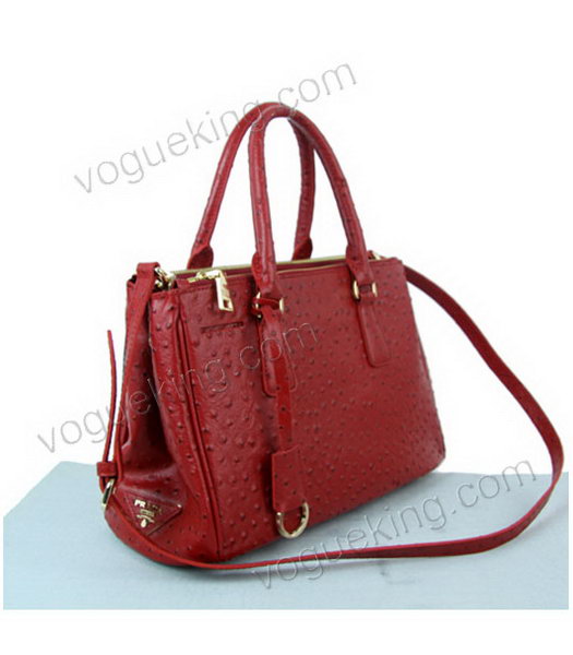 Prada Small Saffiano Red Ostrich Leather Business Tote Handbag-2