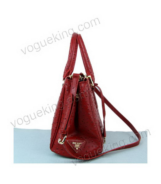 Prada Small Saffiano Red Ostrich Leather Business Tote Handbag-4
