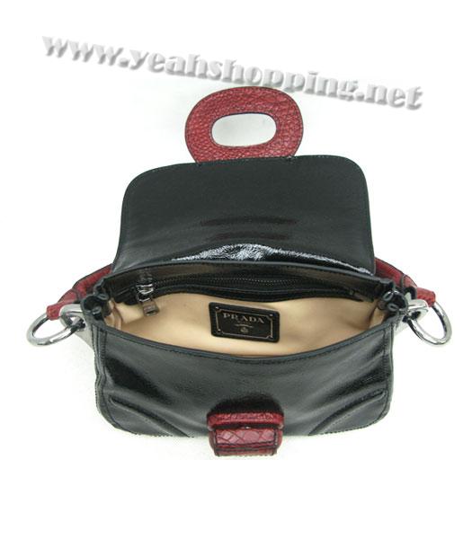 Prada Small Tote Bag Black Calfskin with Red Croc Veins-4