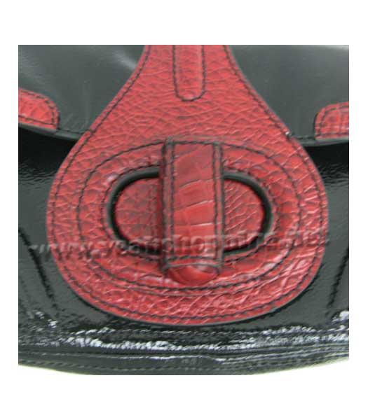 Prada Small Tote Bag Black Calfskin with Red Croc Veins-6