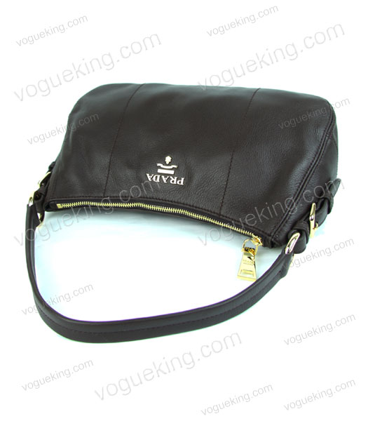 Prada Small Vitello Daino Dark Coffee Calfskin Leather Shoulder Bag-3