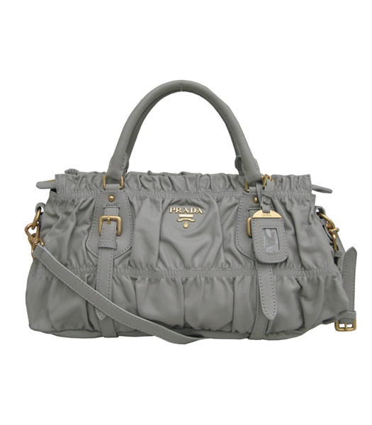 Prada Soft Gauffre Handbag in Grey Leather