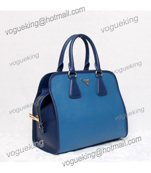 Prada Soft Saffiano Leather Tote Bag Light/Dark Blue-1