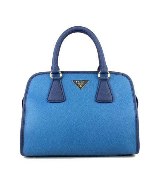 Prada Soft Saffiano Leather Tote Bag Light/Dark Blue