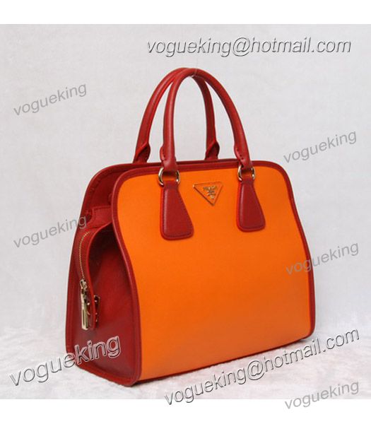 Prada Soft Saffiano Leather Tote Bag OrangeRed-1