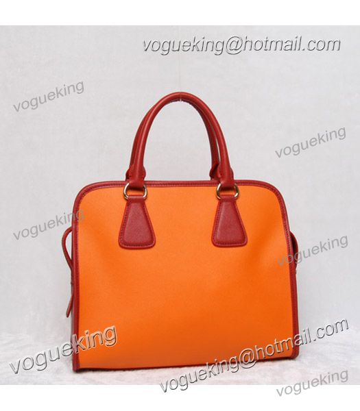 Prada Soft Saffiano Leather Tote Bag OrangeRed-2