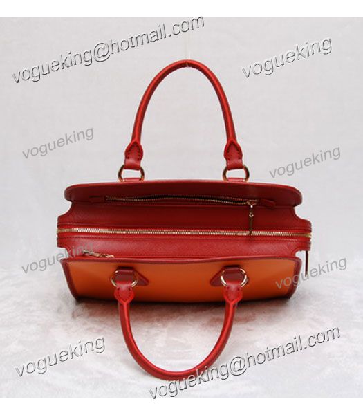 Prada Soft Saffiano Leather Tote Bag OrangeRed-4