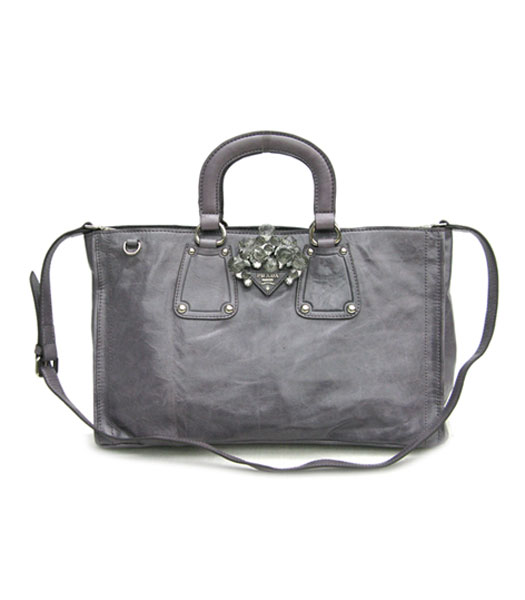 Prada Spazzolato Shopping Tote Bag Grey Oil Wax Leather_BN1908