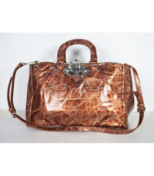 Prada Spazzolato Shopping Tote Handbag Light Coffee Snake Pattern