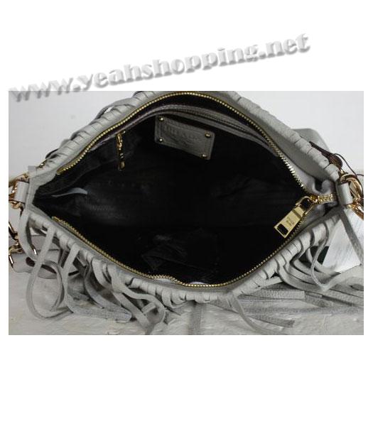Prada Tassel Shoulder Bag Grey Leather-3