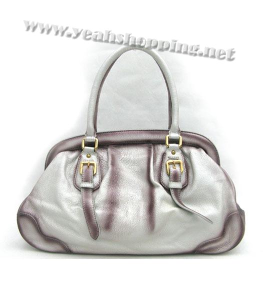 Prada Tessuto Doctor Leather Shoulder Bag Silver Grey-1