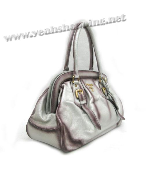 Prada Tessuto Doctor Leather Shoulder Bag Silver Grey-2